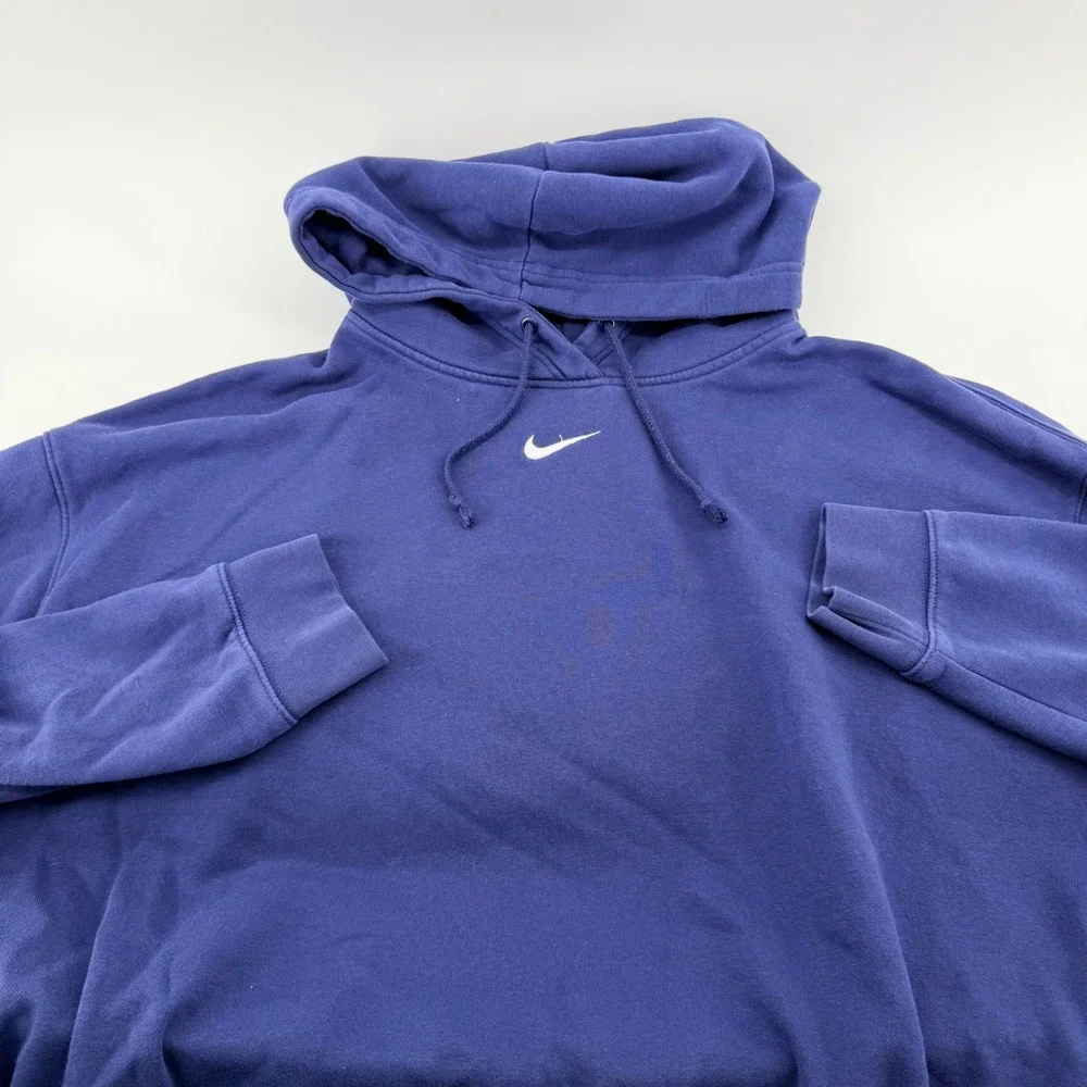 Nike Center Swoosh Fleece Hoodie Oversized Pullover DJ7668-410 XXL Navy Blue